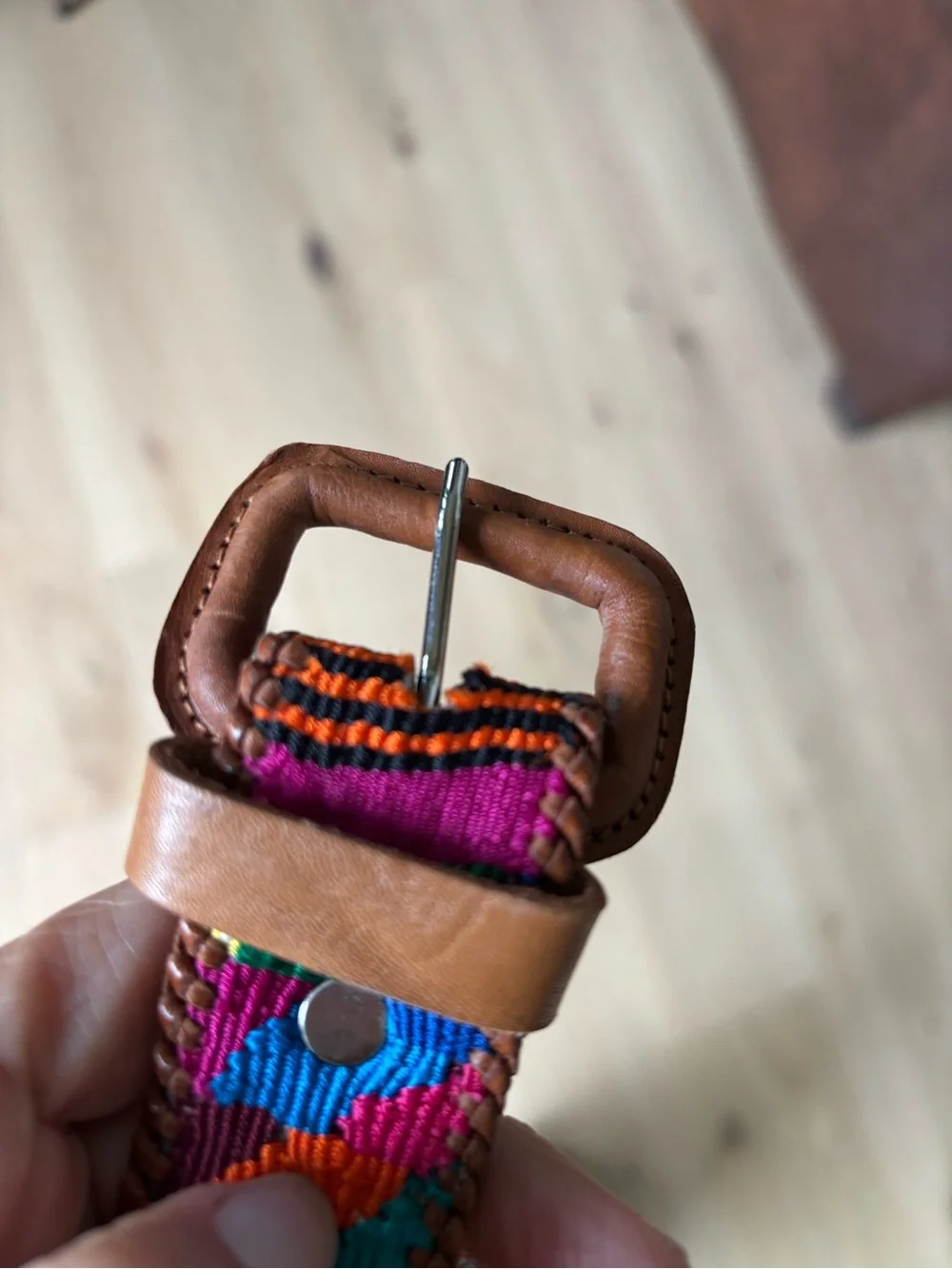 Handmade Guatemala Embroidered Textile Belt, Leather, Unisex, Artisan Vibrant 36